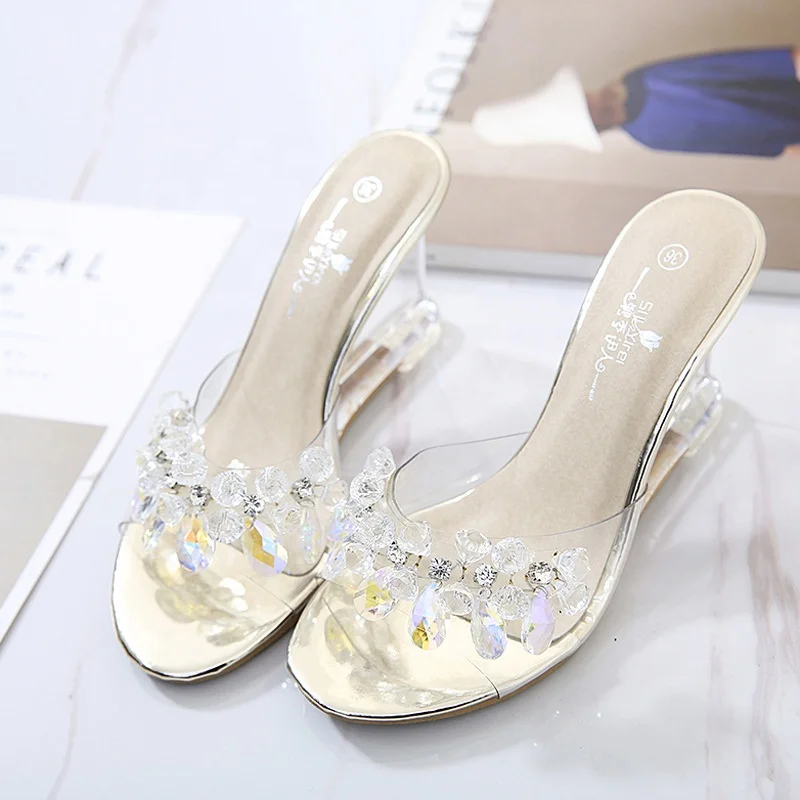 

JJM07 Women Fashion Wedge Sandals Transparent Heel Rhinestone Flower Shoes Women Sandals Summer, As picture or custom