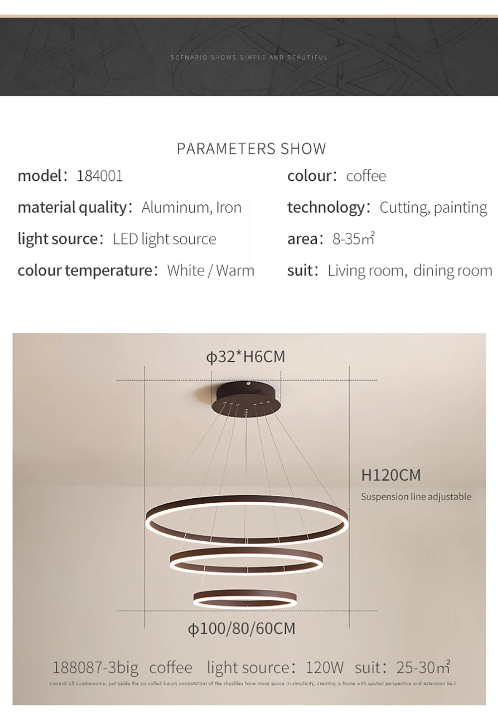 Hotel Lobby Residential Fashion design LED Chandelier Circular Pendant Light