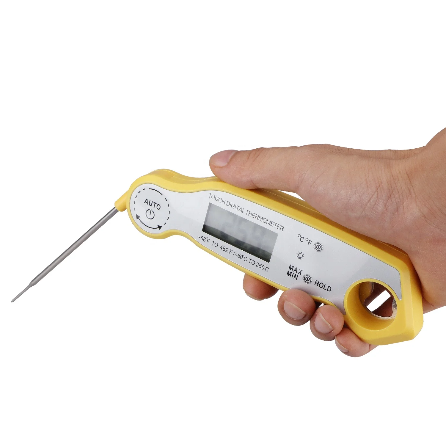 

BBQ instant read meat digital food kitchen cooking thermometer foldable waterproof grill BBQ thermometer, Yellow