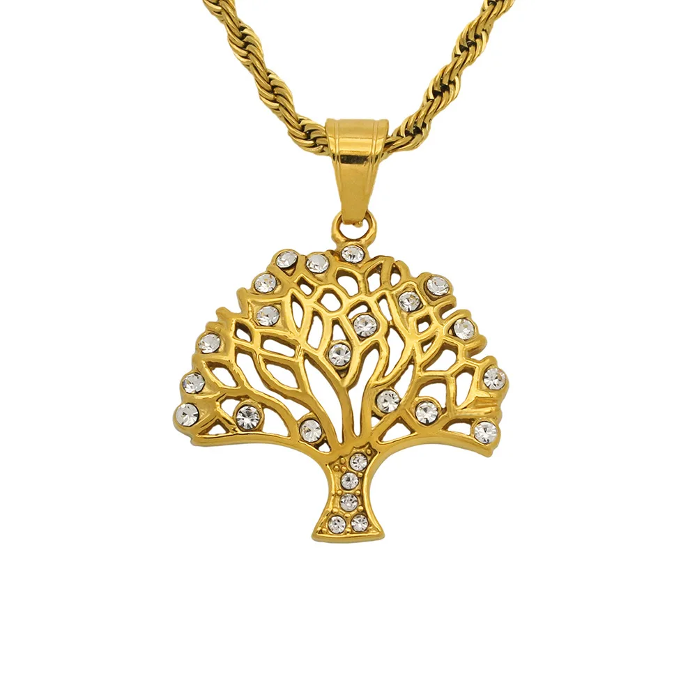 

New 18k gold stainless steel crystal tree of life pendant necklace, As picture shows