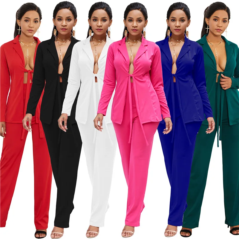 Women Sexy Pant Suits Set Ladies Two Piece Sets Blazers