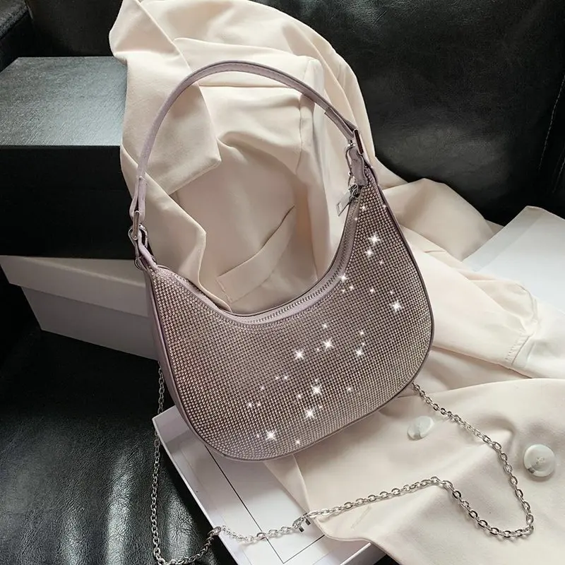 

2020 Most popular women crescent bag trend purse handbag fashion sequined leather shoulder bag for women, 3colors