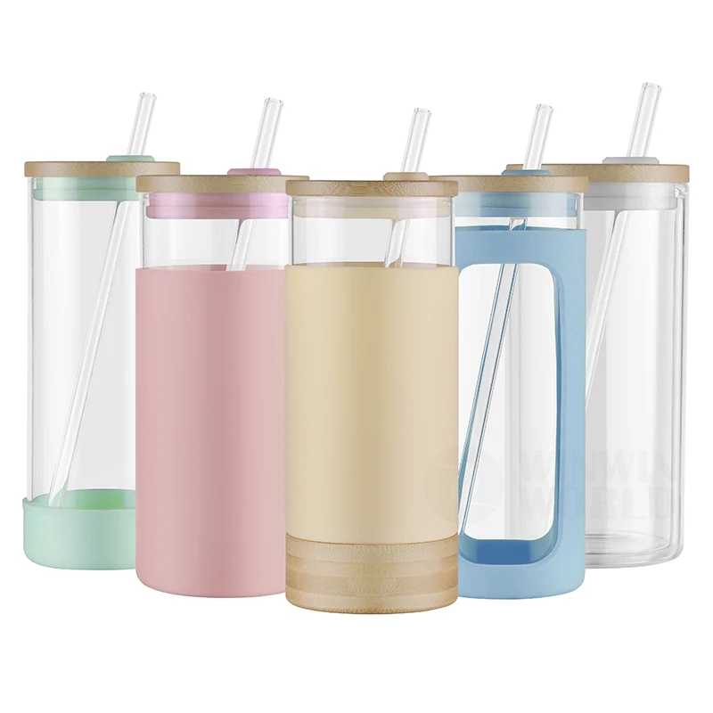 

eco friendly reusable bamboo silicone glass sippy iced coffee tumbler cups with lids and straws