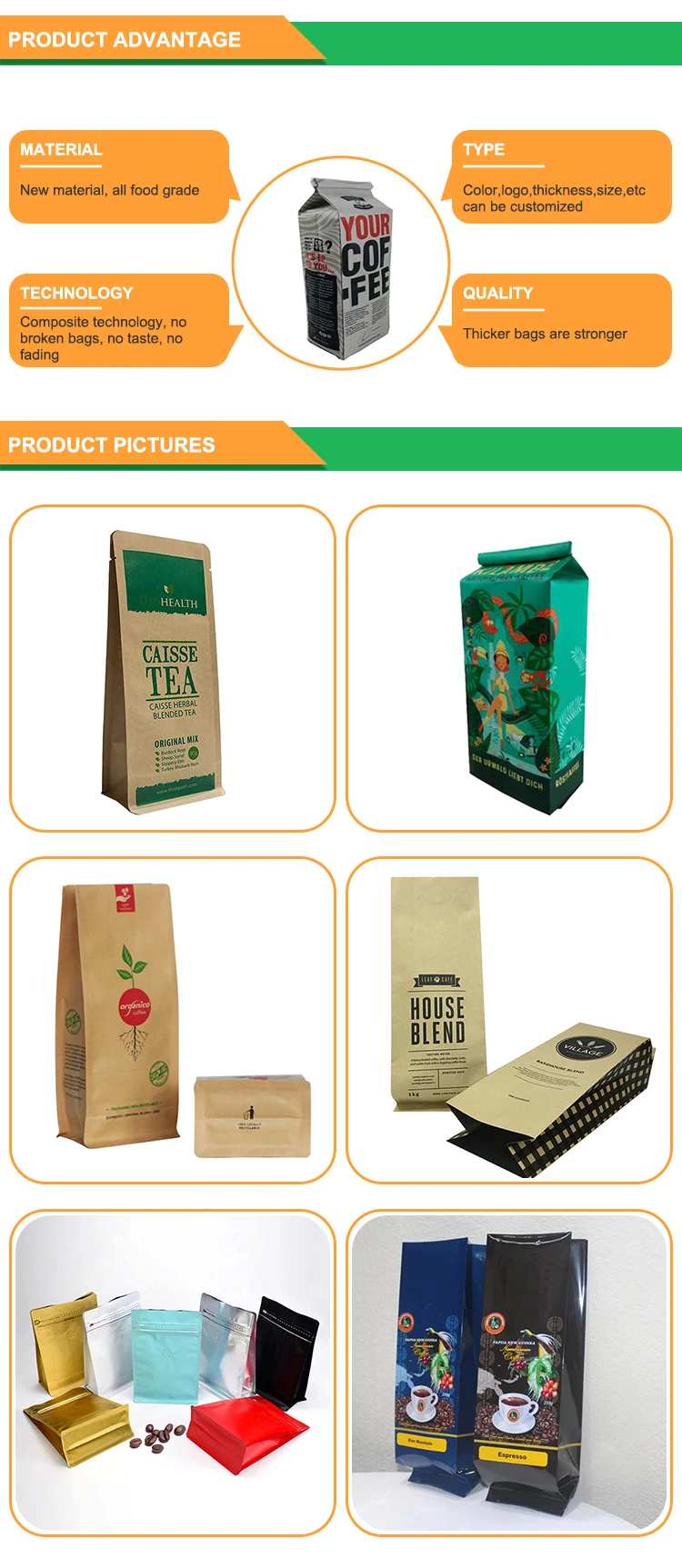 Customized ziplock large metal material hemp tea bag