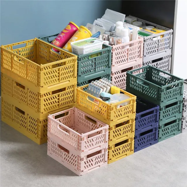 

New Plastic Storage Basket Desktop Foldable Storage Basket Kitchen Sundries Storage Box, As pictures