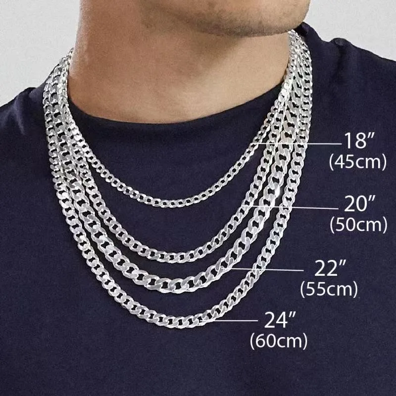 

VANA Solid Diamond Cut 925 Sterling Silver 3-5mm Close Link Flat Curb Cuban Chain Necklace for Men Women Italian Style