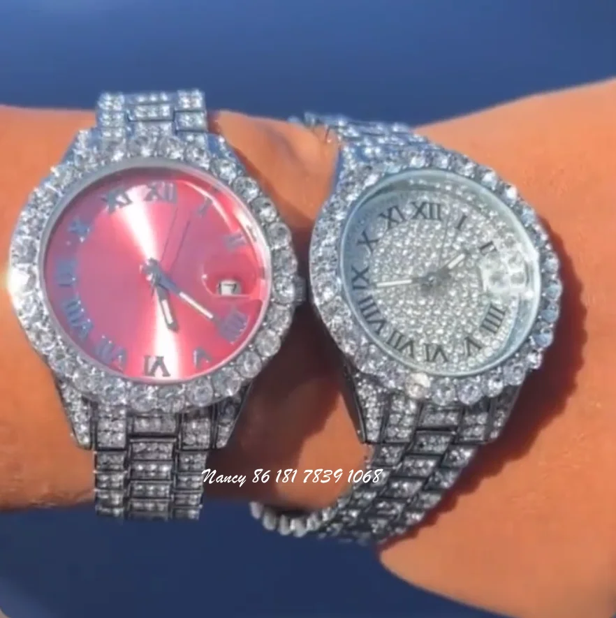 

foxi jewelry 2022 Iced Out Pink Women quartz watch Bling Watch with Bling Bling Hip Hop Watches