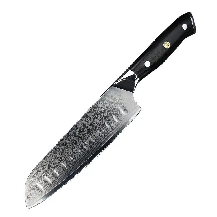 

VG 10 Japanese Damascus Santoku Knife With 3-Metal Mosaic Rivet