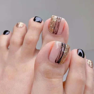 

24Pcs Gold Powder Line Mixed Colors Removable Artificial Toenails, Mix color