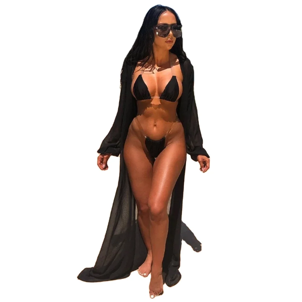 

Summer 2021 Latest Design Sexy Bikini 3 Piece Swimsuit Cover Up Beachwear Dress Women Designer Swimsuit