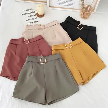 

Mzl's Love Korean Office Summer Elastic Waist Shorts Women Mini High Waist Shorts With Belt Wide Leg Feminino Sexy Office Lady