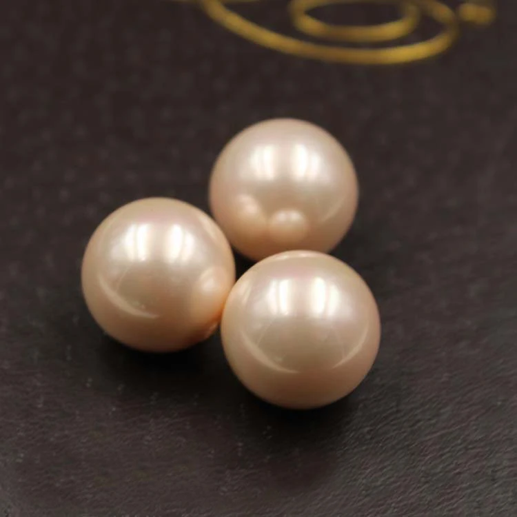 

Wholesale semi-kongbei pearl loose pearl deep sea apricot pink shell pearl DIY handmade jewelry accessories, Pinkbeige