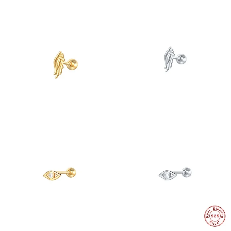 

Single One Mini Wing Eye 925 Sterling Silver Stud Earring Fashion jewelry Wholesale