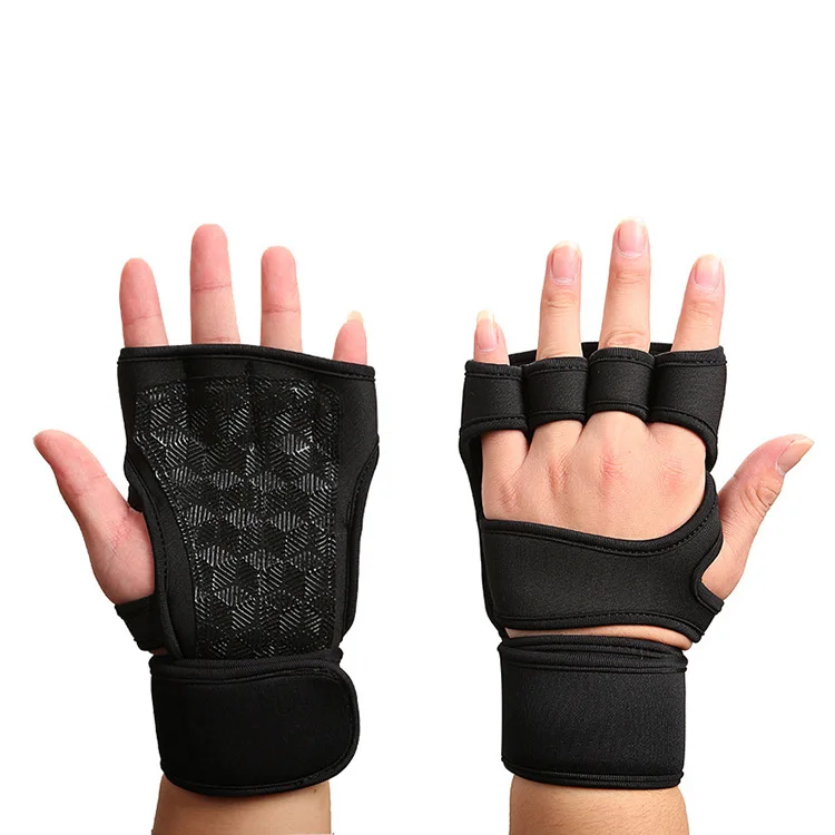 

Half Finger Gym Fitness Weight Lifting Gloves with Built-in Wrist Wraps for Full Palm Protection, Black