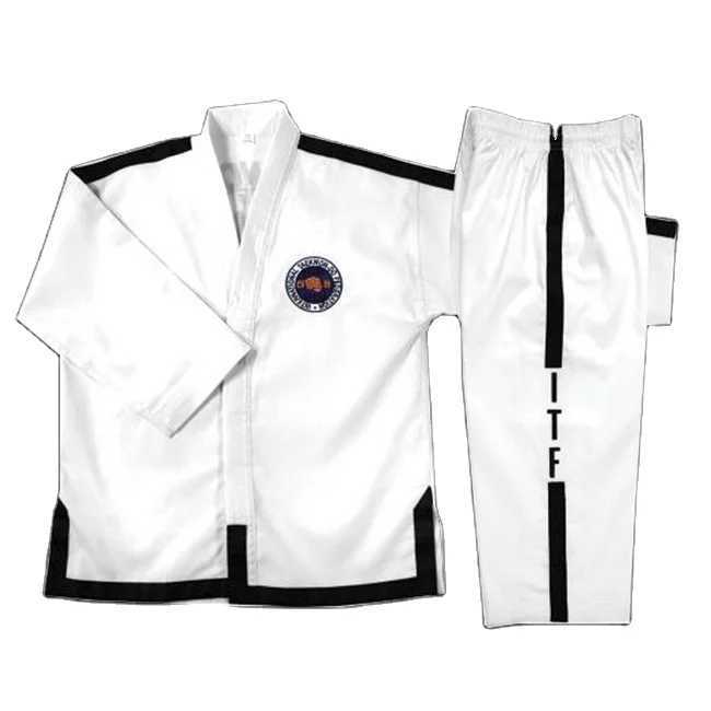 

White durable breathable polyester / cotton martial arts dobok itf taekwondo uniform