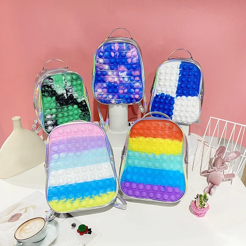 

Children's School Bags Silicone Push Pop Up Fidget Bubble Popping Comic Backpack School Book Bags for girls, Customized color