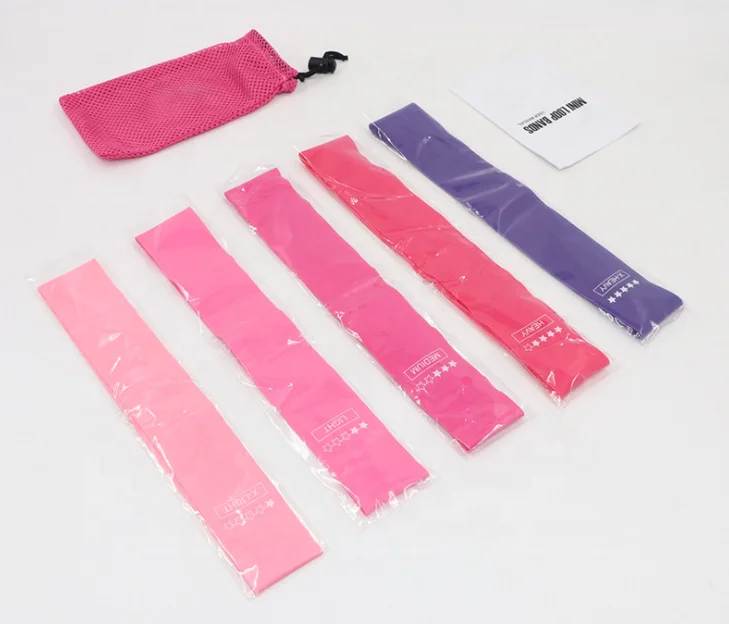 

Pink Mini Resistance bands set 600 mm length 5 levels, Black red green blue yellow