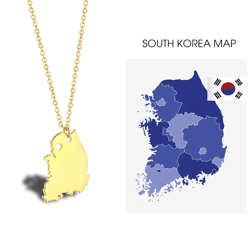 

Map Series Stainless Steel Gold Plated South Korea Map Love Seoul Country Necklace For Women