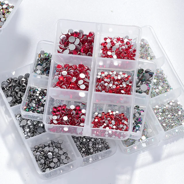 

Mixed Sizes Non Hot Fix Rhinestone 6 Grids Box Packing Crystal Flat Back Nail Art For Nail Saloon, Decoration, Requirement