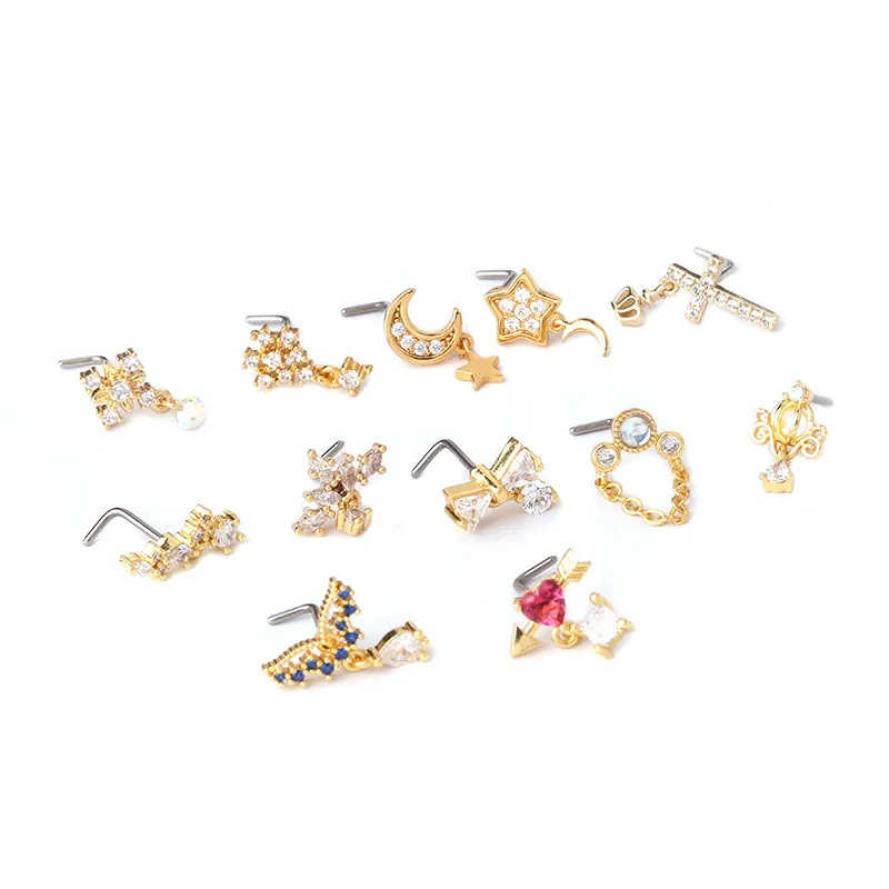 

YW New Fashion 316L Surgical Stainless Steel Cz Nose Ring Indian Screw Nose Stud Nose Piercing Jewelry For Women
