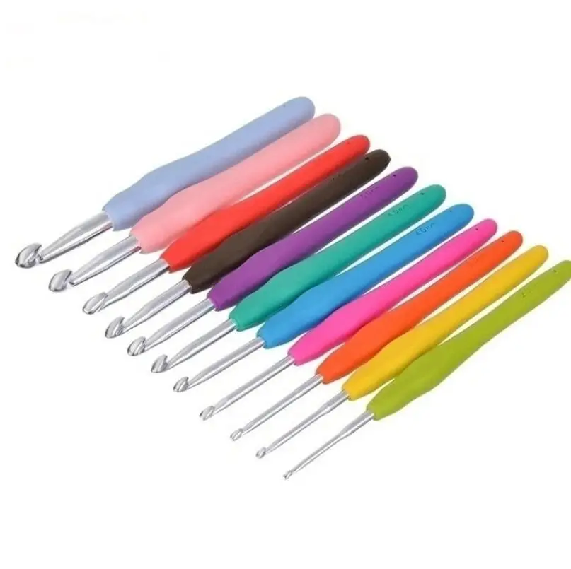 

Crochet Hook Set High Quality 11pc Aluminum Hooks with Colorful Soft Ergonomic Handles Knitting Needles