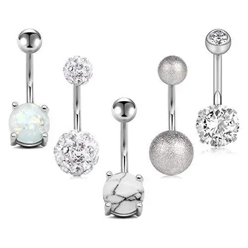 
2020 High quality medical 316L zircon titanium navel belly rings piercing corpo body jewelry 5 rings set for women men 