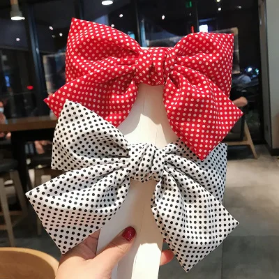 

2020 European Sweet Girls Accessories Fabric Bow Ponytail Clip Polka Dot Printed Bow Spring Clip Hairpin