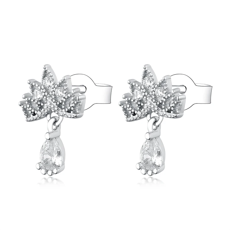 

100% 925 Sterling Silver Maple leaf Cubic Zircon Stone Pendant Stud Earrings Mujer Women Brinco Ear Pendientes