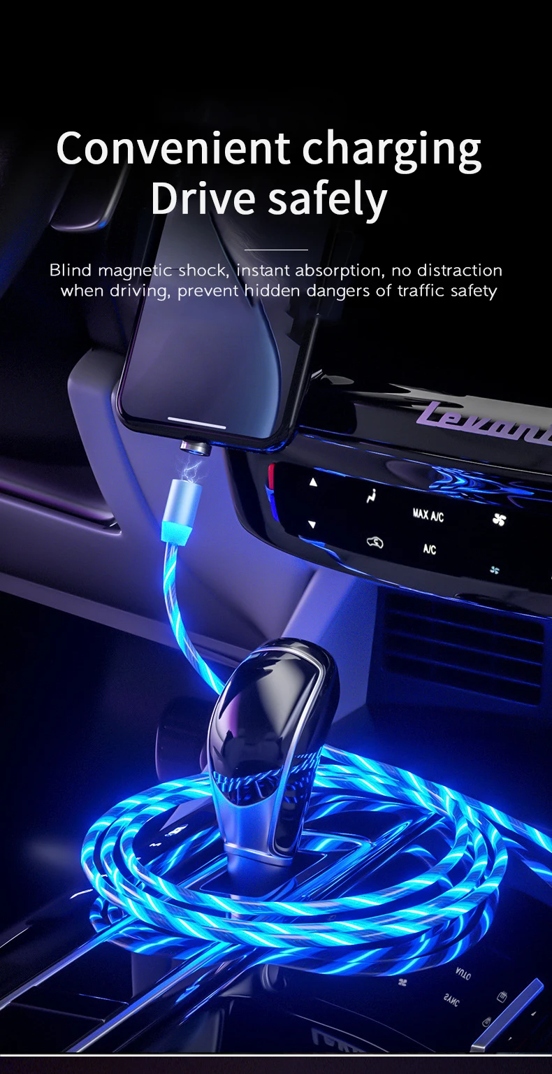 2020 wholesale magnetic charging cable fast charge micro cable flowing cell phone accessories led luminous lighting usb cable - ANKUX.COM