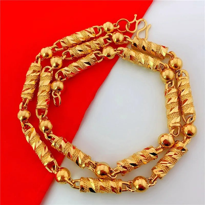 

Gold Plated Men's Necklace Domineering Faux Brass Alluvial Gold-Like Solid 8Mm Daikin Chain