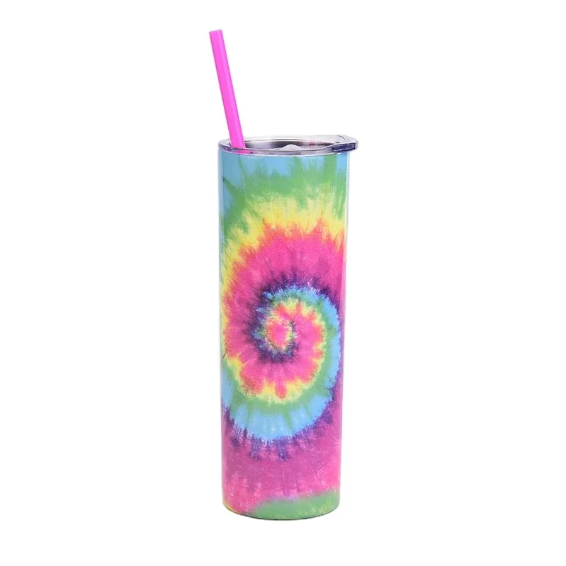 

20oz skinny stainless steel tie-dye tumbler with lids and straw, Customized color