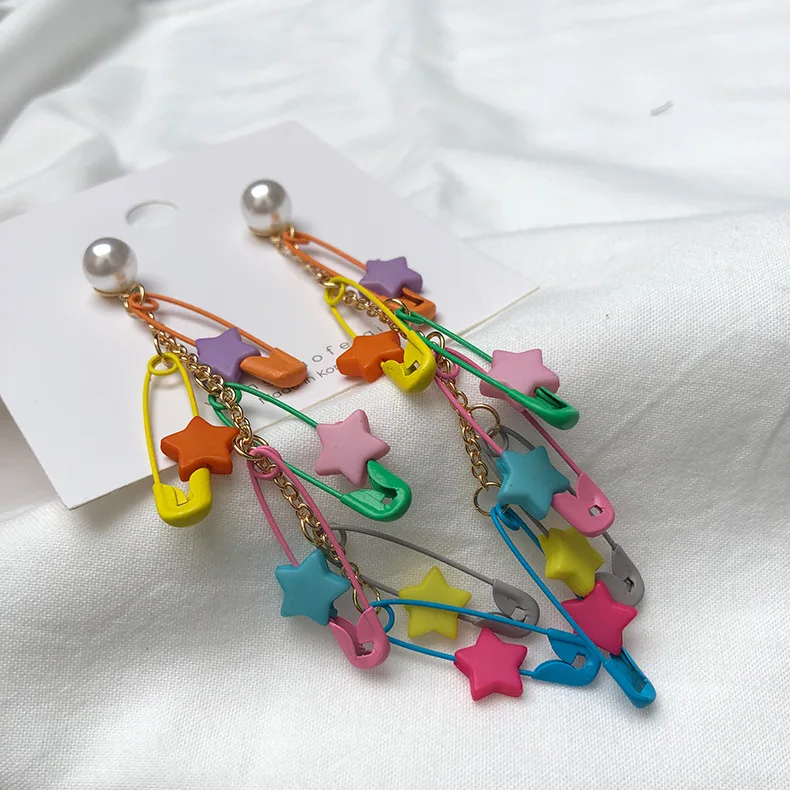 

OUYEcute fashion popular earrings femal pearl long section cool jump di cute fashion popular earrings female buckle pin earrings, Golden/silver