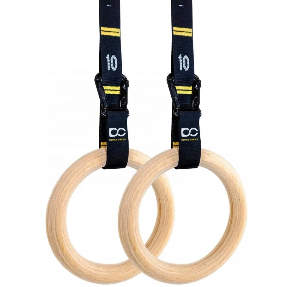 

Wellshow Sport Wooden Gymnastic Rings with Adjustable Numbered Straps for Body Strength Training, Black
