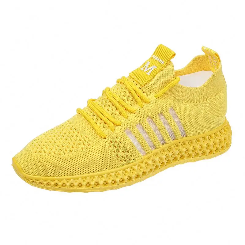

Outdoor Sport Fly Knitting Breathable Women Sneakers, Black/white/yellow/pink