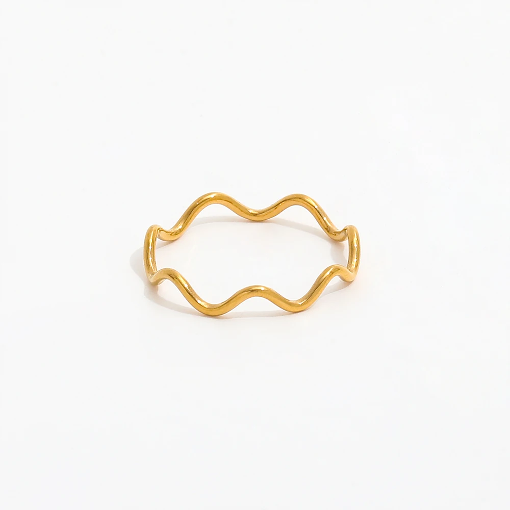 Joolim Jewelry 18K Gold Plated  Stainless Steel Lines Waved Super Fine Dainty Rings for Women