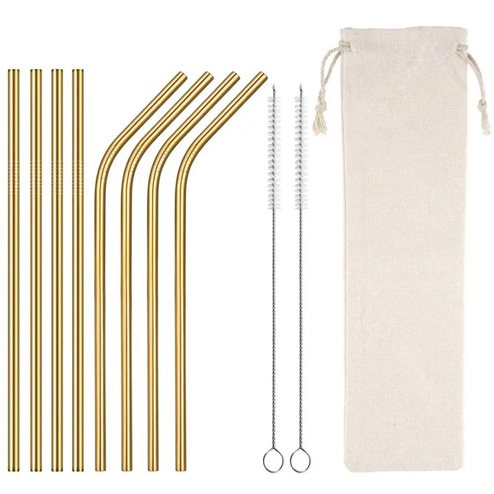 

304 Stainless Steel Straw Set Amazon Mayoreo Popote De Acero Inoxidable Matel Straw, Gold