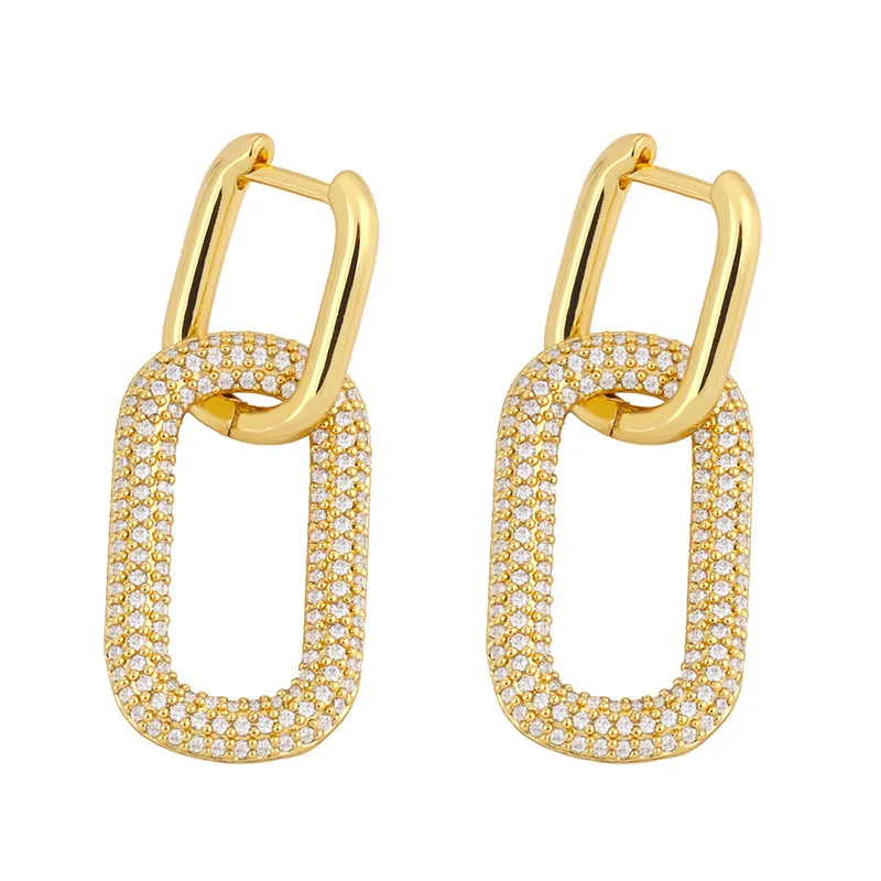 Ladies 18K Real Gold Plated Copper with Micro Pave Zircon Drop Earrings