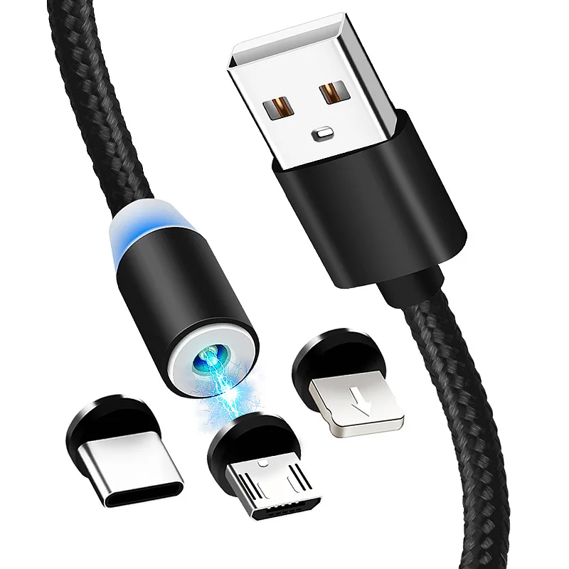 

New Arrival 3 plug 3 in 1 Magnetic Fast Charging Micro Usb Cable Type C Usb C Phone Data Cable charger for Android IOS phones, Gold, black ,red,silver,blue