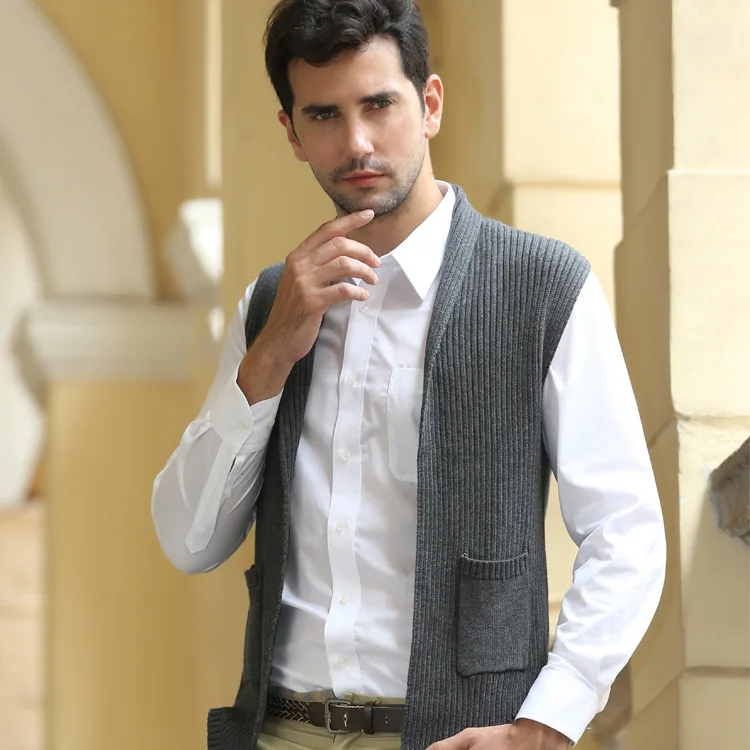 

Men's Sleeveless Knitted Cardigan Open Stitch 100% Cotton Sweater Vest, Different colors and support to customized