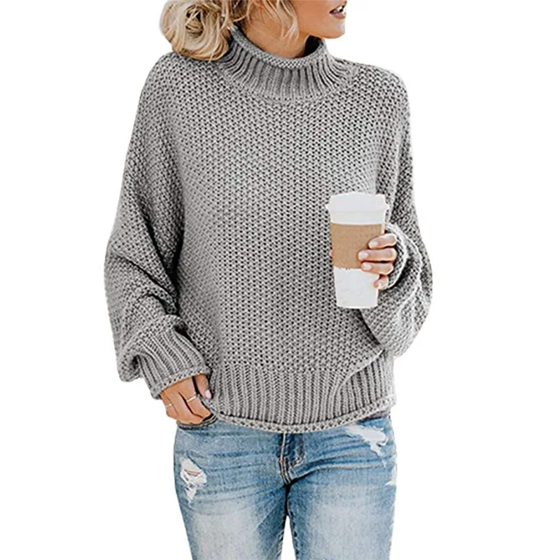 

Womens Turtleneck Oversized Sweaters 2020 Batwing Long Sleeve Pullover Loose Chunky Knit Jumper Women, As images showed