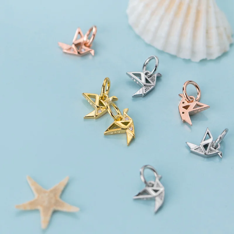 

Delicate Pendant 925 Sterling Silver Gold Plated Micro Inlaid Zircon Paper Cranes Charm for Jewelry Necklace Bracelet Making