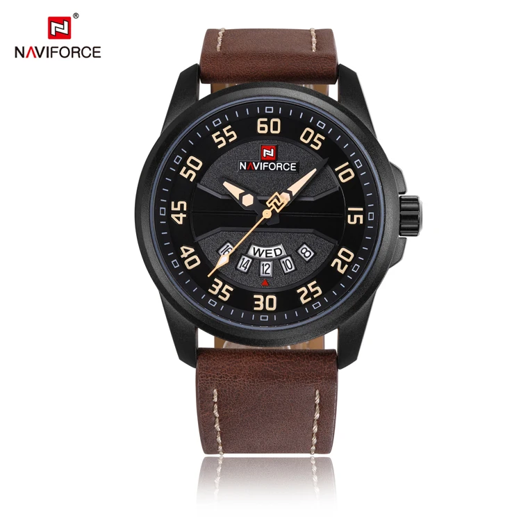 

NAVIFORCE 9124 China Brand hot Man Genuine Leather Watch Japan Quartz Movement Water Resistant Watch Naviforce Watch