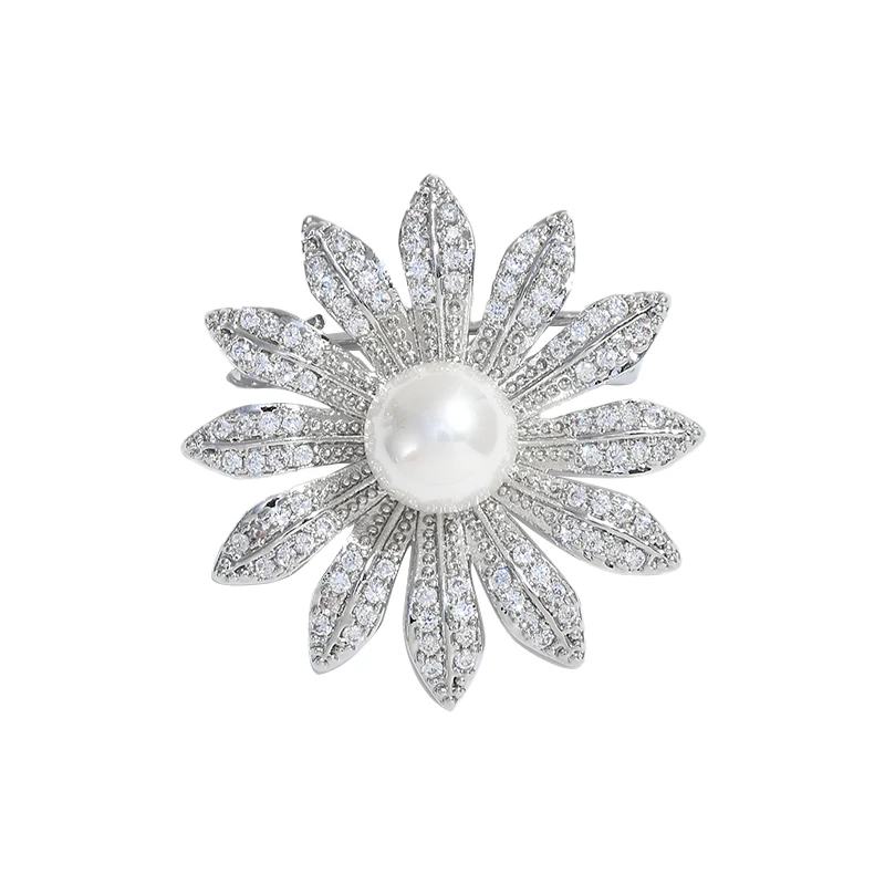 XZ60126 2023 New Micro Inlaid Zircon Small Daisy brooch Creative pearl versatile brooch