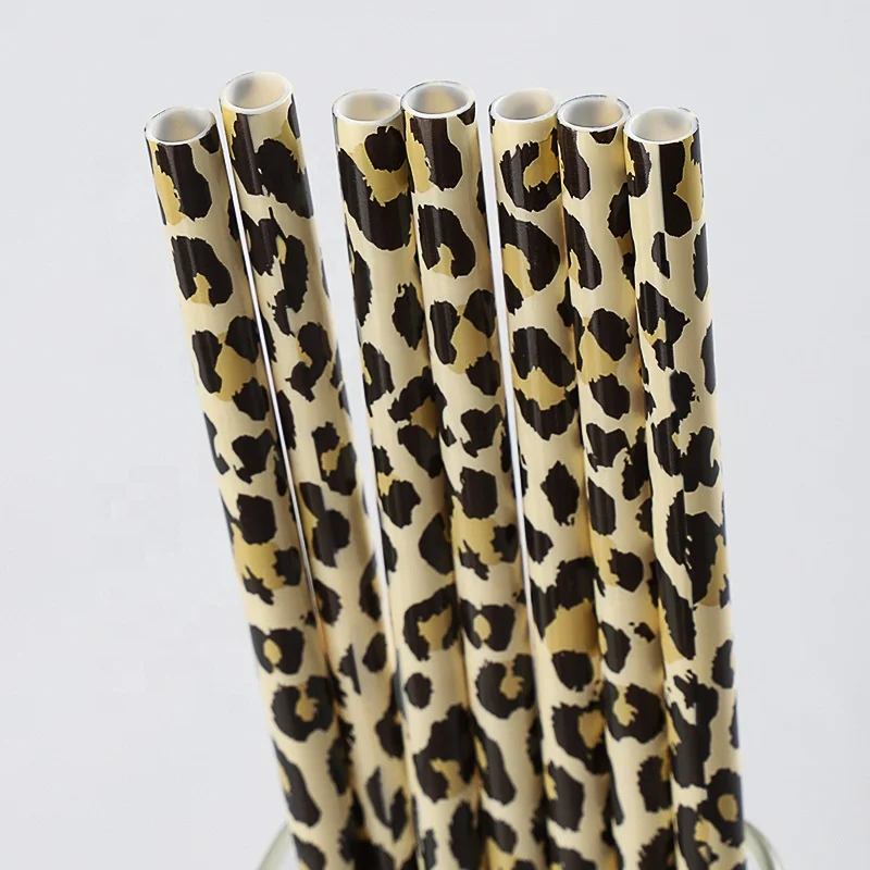 

custom cheetah Cactus print drinking straw PP Hard Plastic yellow leopard reusable leopard straws, Stainless steel color