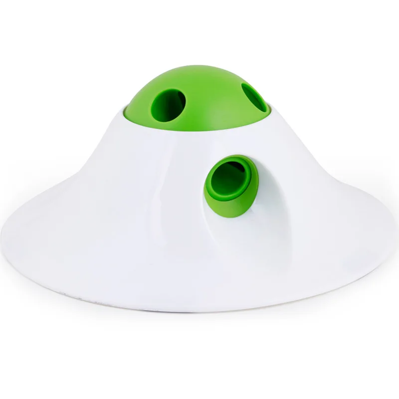 

Flying Saucer Shape Rolling Pet Food Leakage Toy Interactive Toy Dog Puzzle Toys, White + green