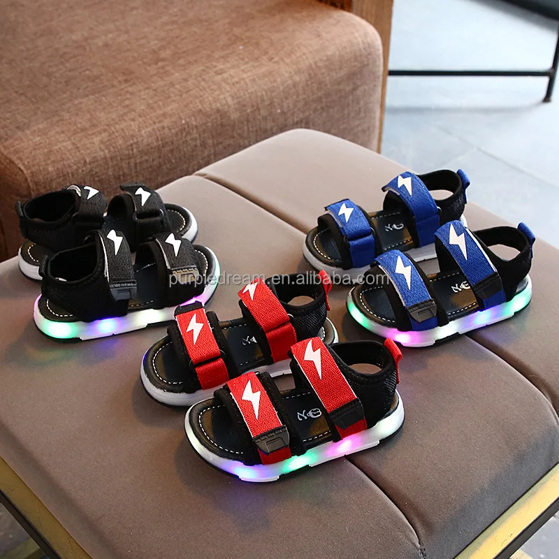 

Wholesale Solid Hook &Loop LED Lighting Unisex Toddler Shoes Baby Sandals