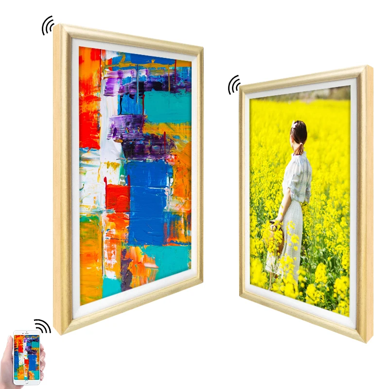 

Perfect quality gift brown solid wood frame display tv 32inch digital photo frame for oil painting