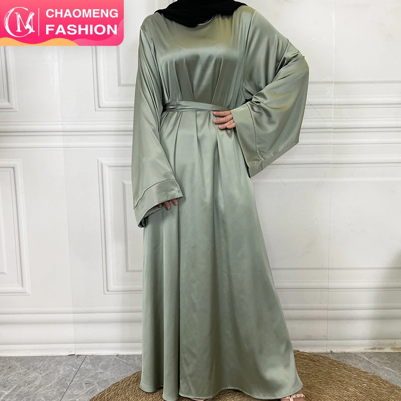 

6622# 10 Colors Abaya Muslim Dresses Long Flare Sleeve EID Ramadan Gown Clothing Modest Fashion Satin Islamic Dress, 6622