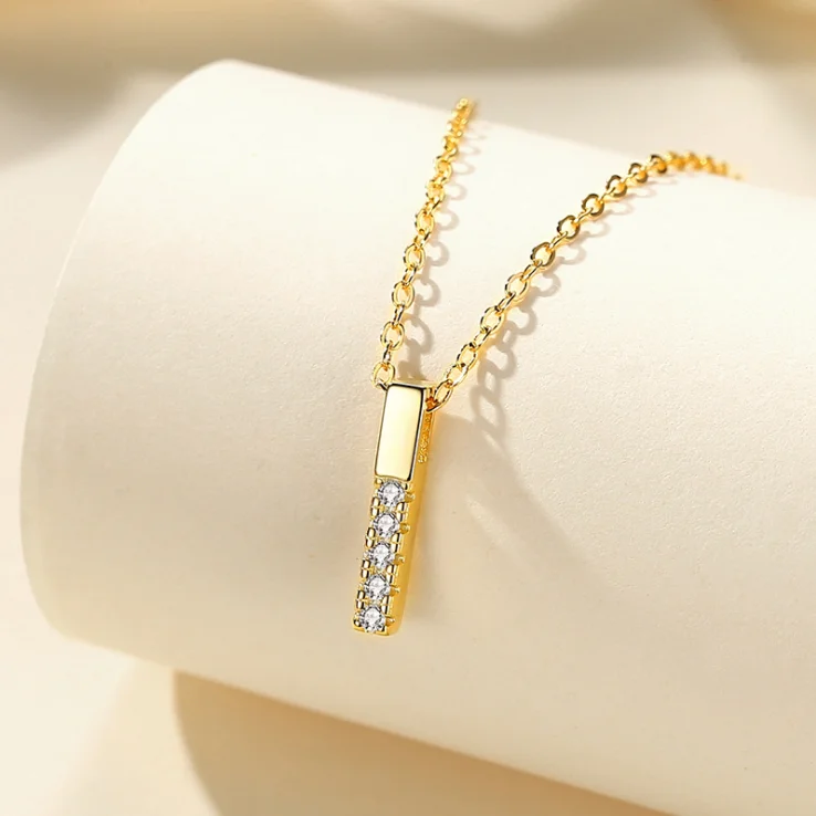 

925 Sterling Silver Women Jewelry Trendy Gold Plated Cubic Zirconia Necklace Korea styles Bar Pendants Necklace