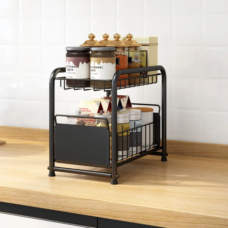 

Amazon 2022 kitchen sink storage rack telescopic push-pull drawer cabinet under the stage layered seasoning storage rack